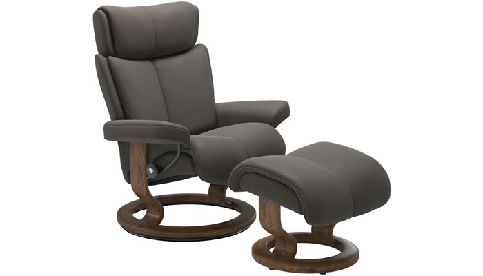 Stressless Magic with Classic Base and Stool in Paloma Metal Grey Leather